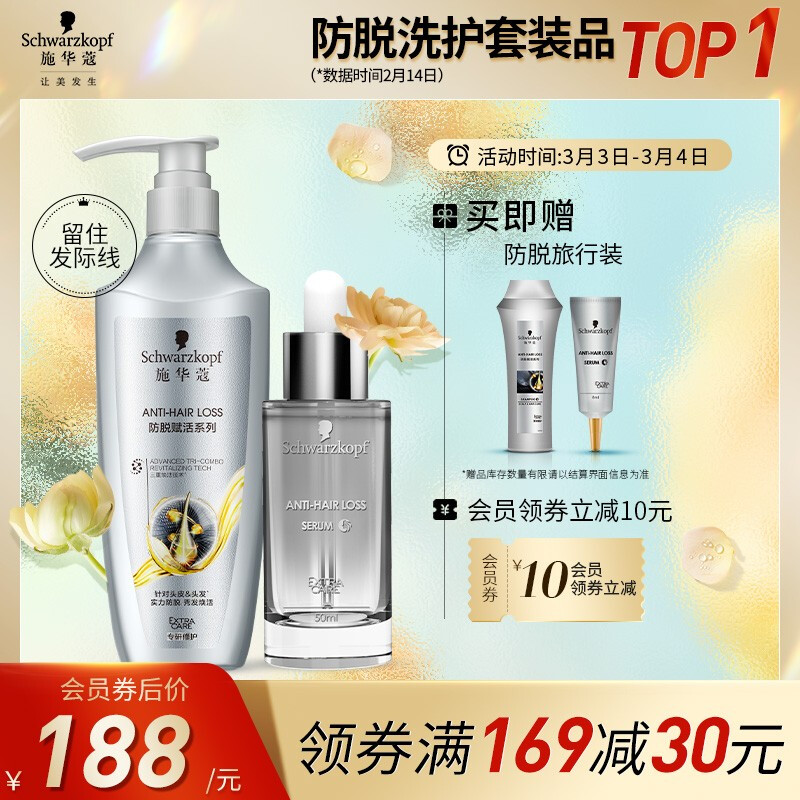 施华蔻(Schwarzkopf)防落发调理增发密发无硅油固发修护套装(洗600ml+50ml精华液)（新老包装随机发货）