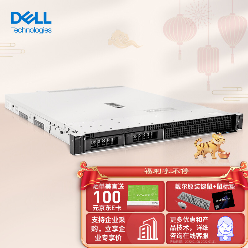 戴尔（DELL）R240机架式服务器主机至强E-2224四核3.4G/8GECC内存/2TB *2/H330/4盘位/导轨/三年质保